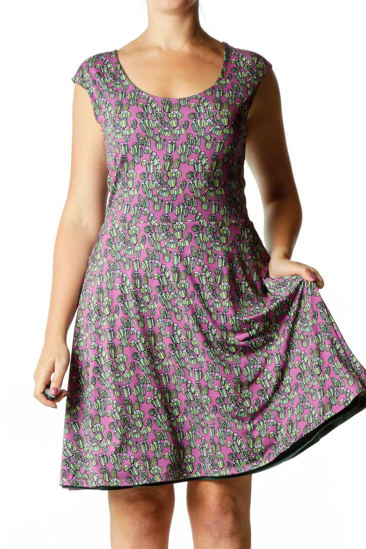 Purple Green Reversible Cactus Print Dress