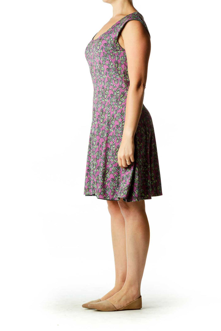 Purple Green Reversible Cactus Print Dress