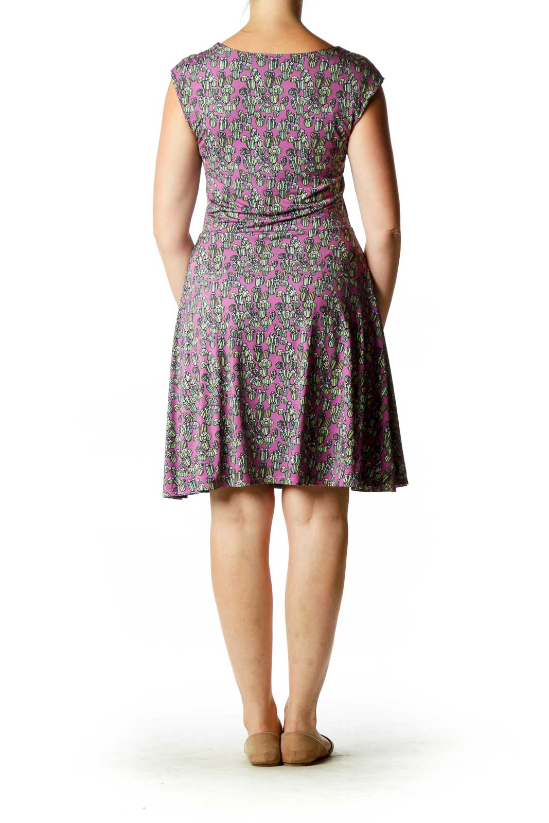 Purple Green Reversible Cactus Print Dress