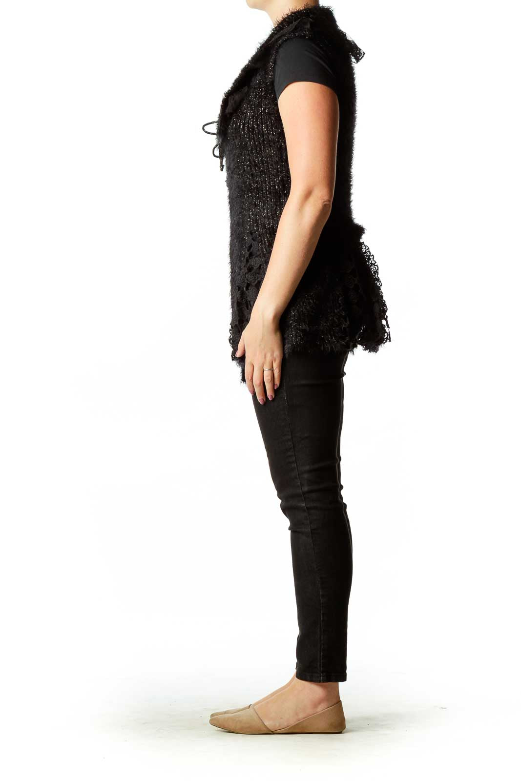 Black Metallic Faux-Fur Vest