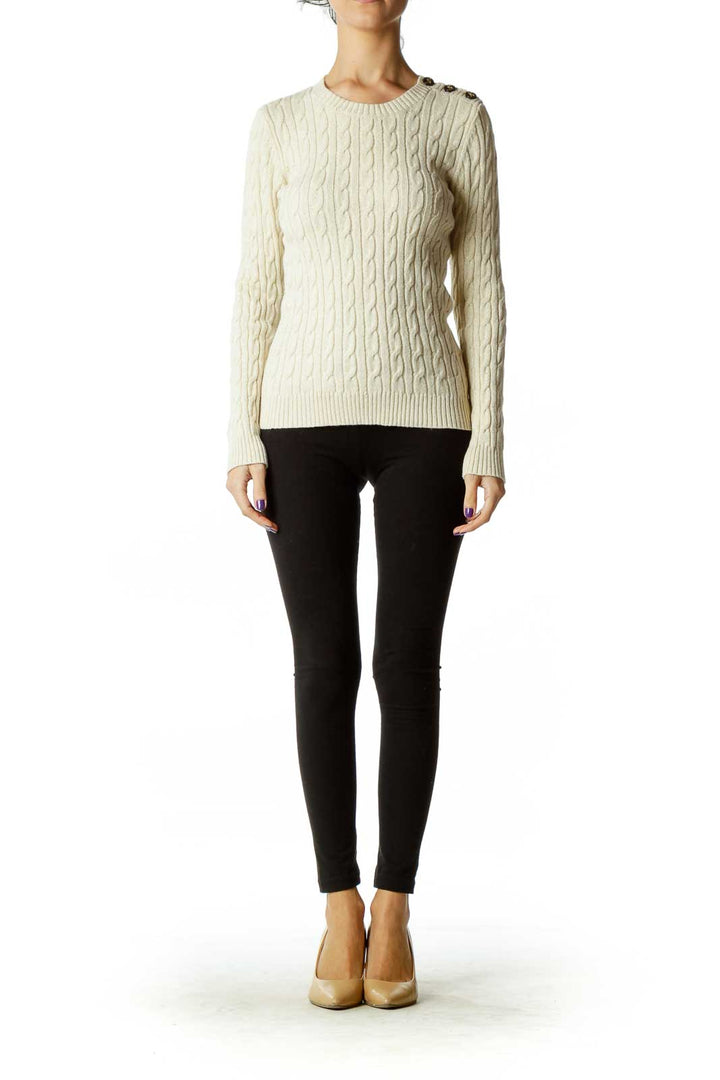 Beige Metallic Cable Knit Sweater