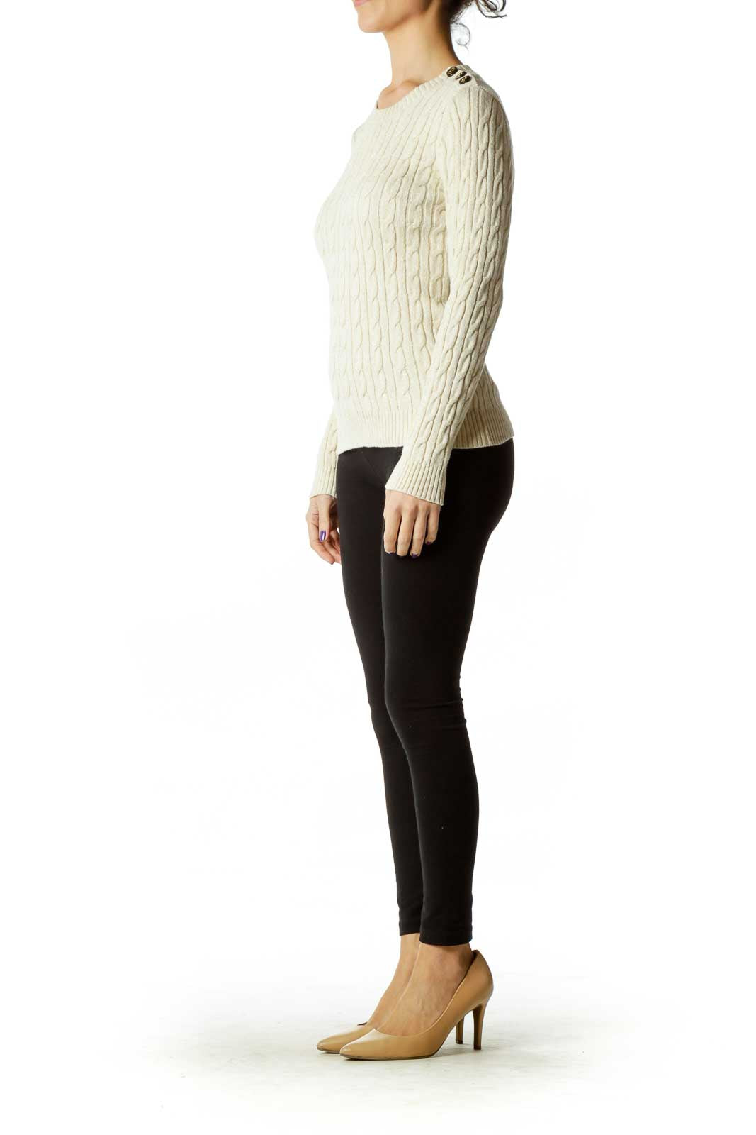 Beige Metallic Cable Knit Sweater