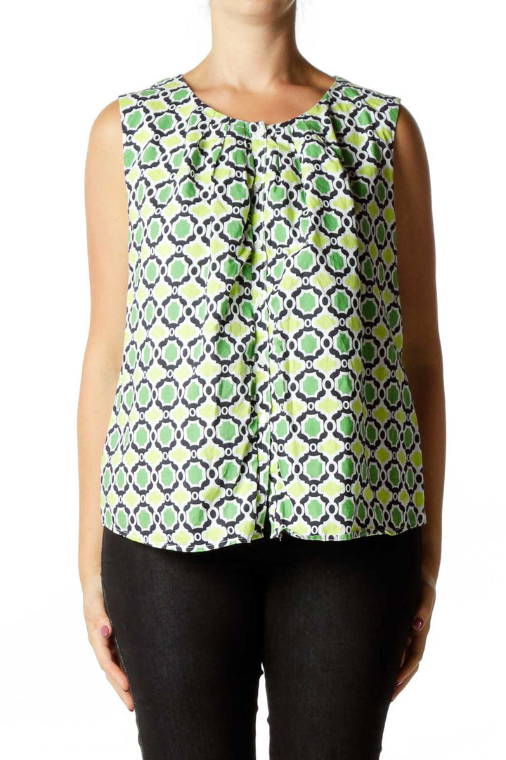 Green Quatrefoil Print Blouse