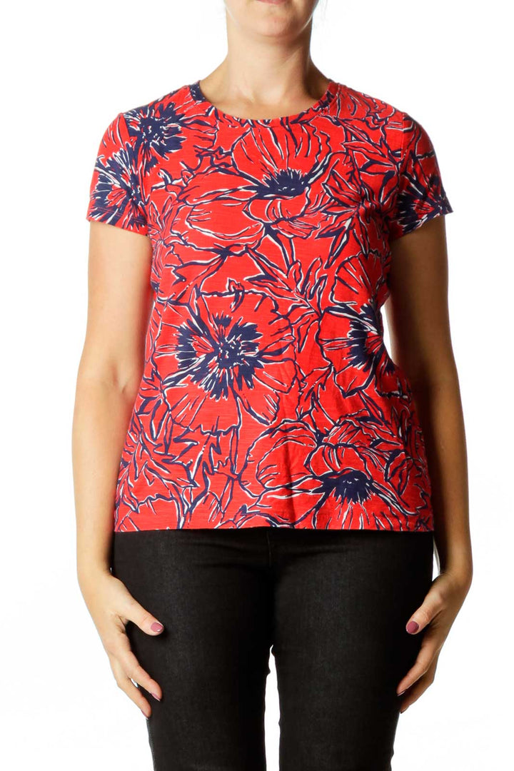 Red Blue Printed Soft T-Shirt