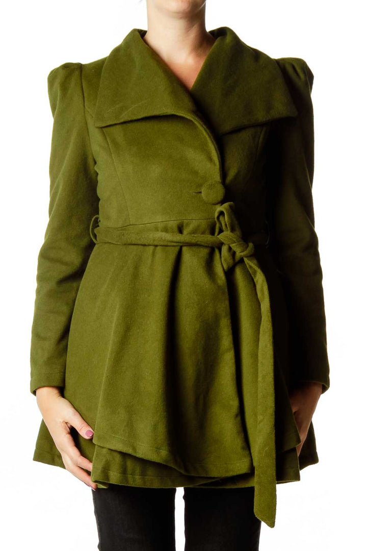 Green Fleece Flared Coat