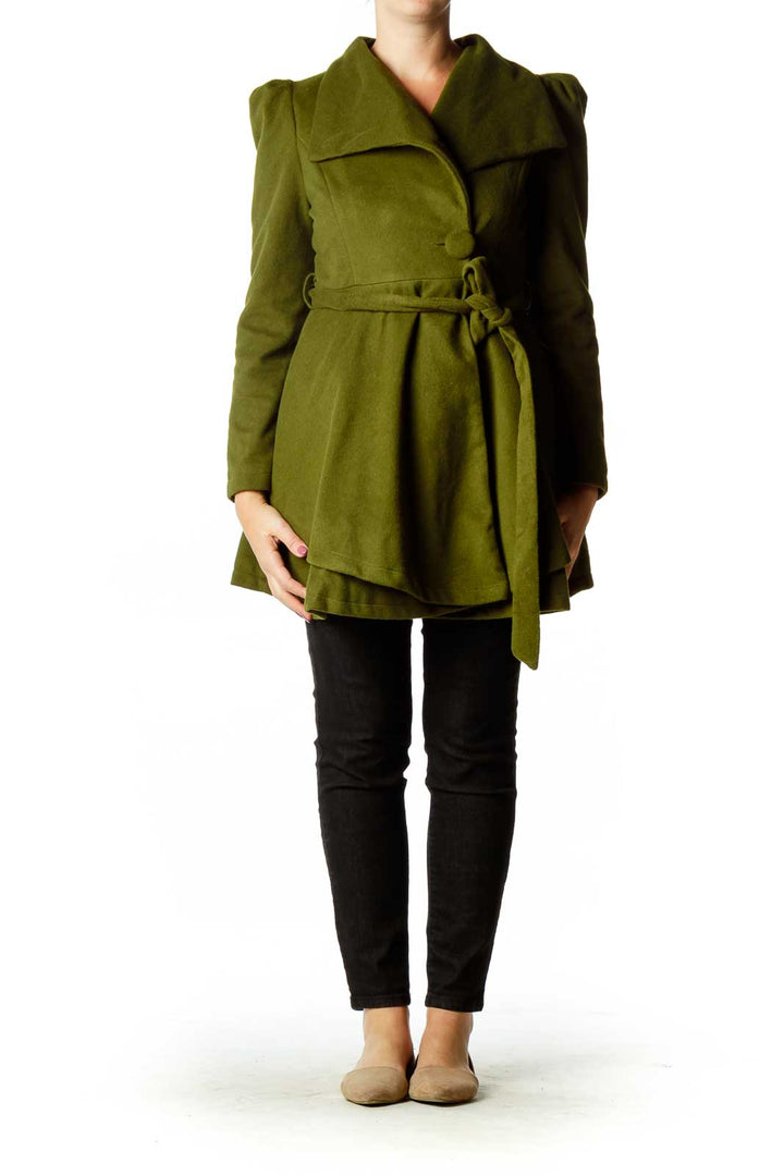 Green Fleece Flared Coat