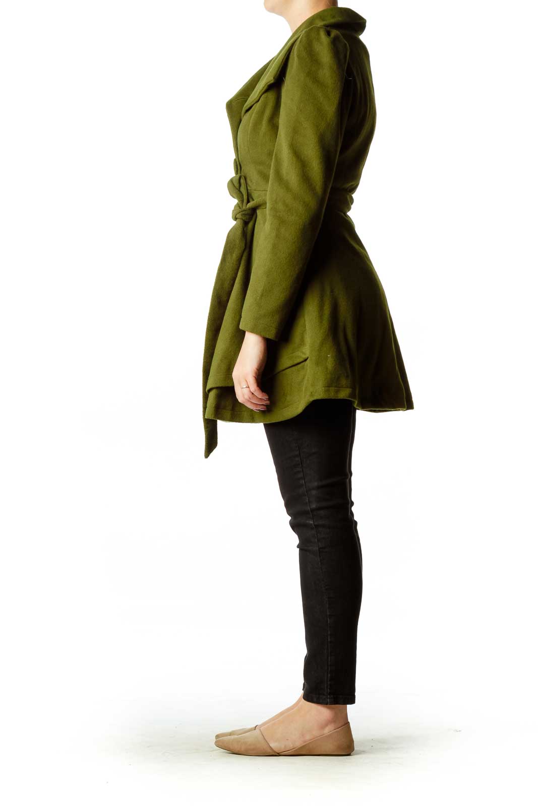 Green Fleece Flared Coat