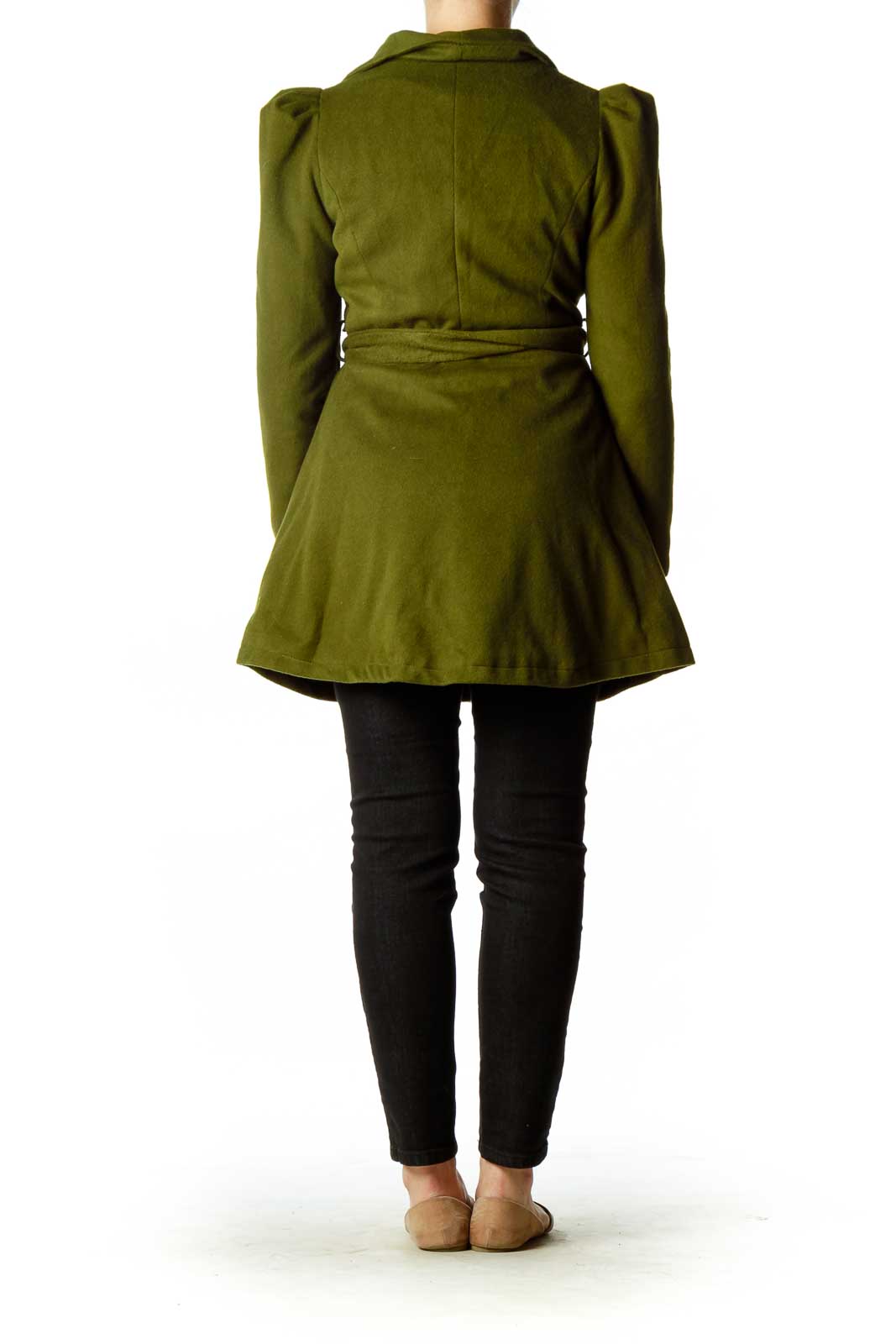 Green Fleece Flared Coat