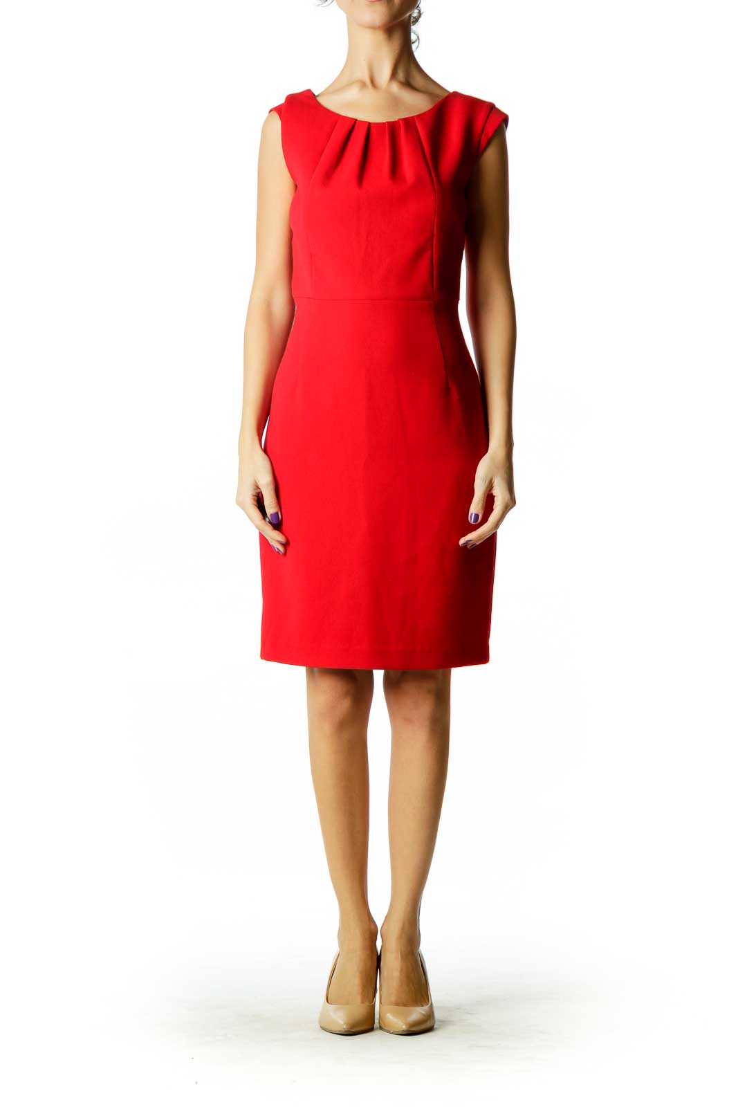 Red Fitted Sheath Work Dress