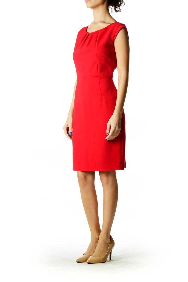 Red Fitted Sheath Work Dress