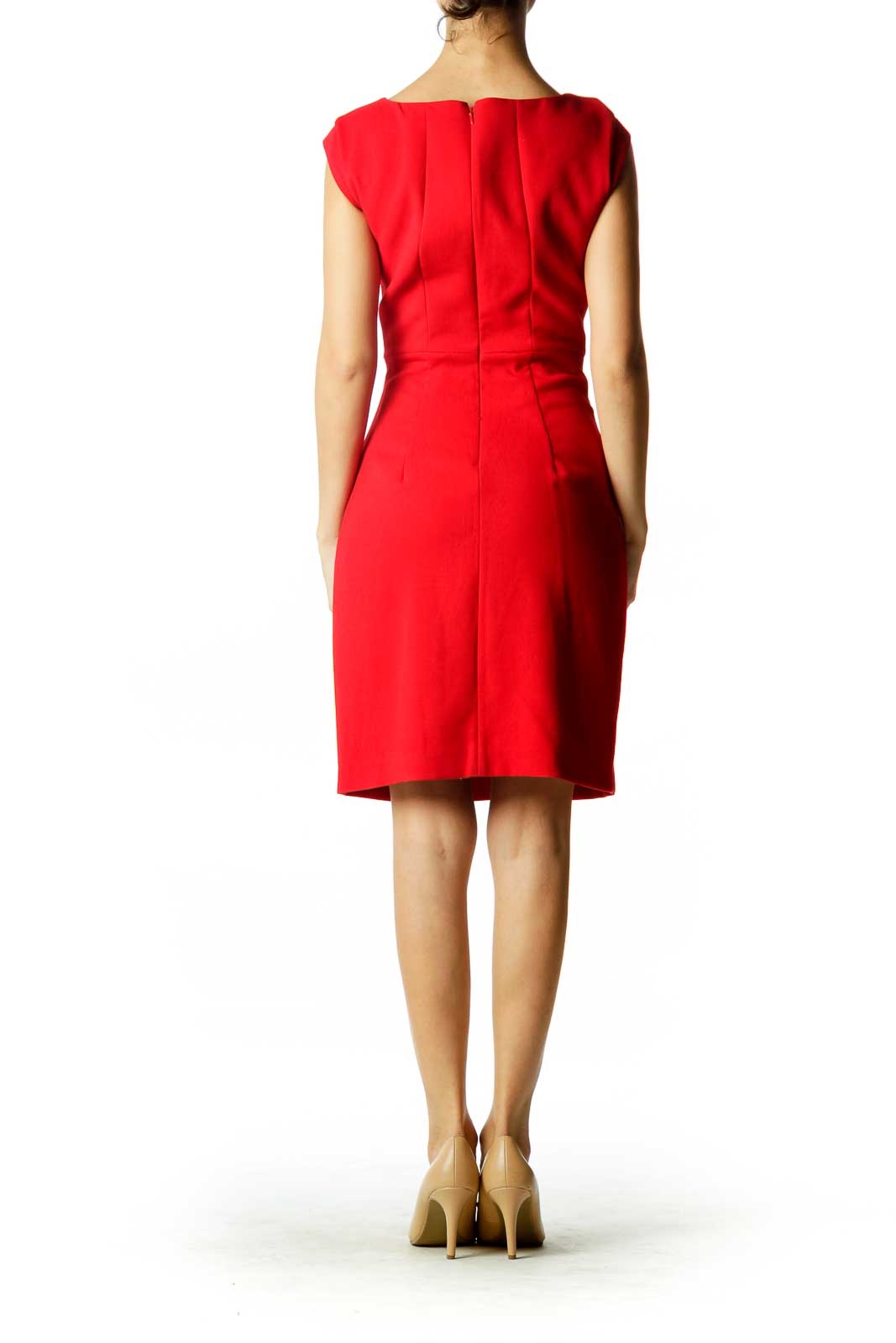 Red Fitted Sheath Work Dress