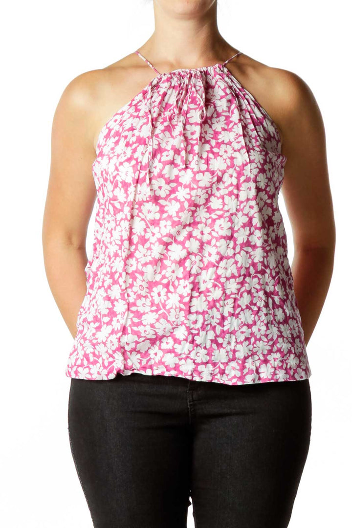 Pink White Flower Print Tank