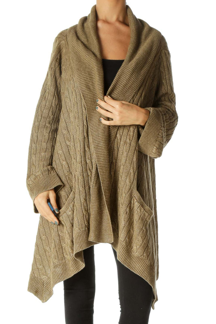 Brown Cable Knit Oversized Cardigan