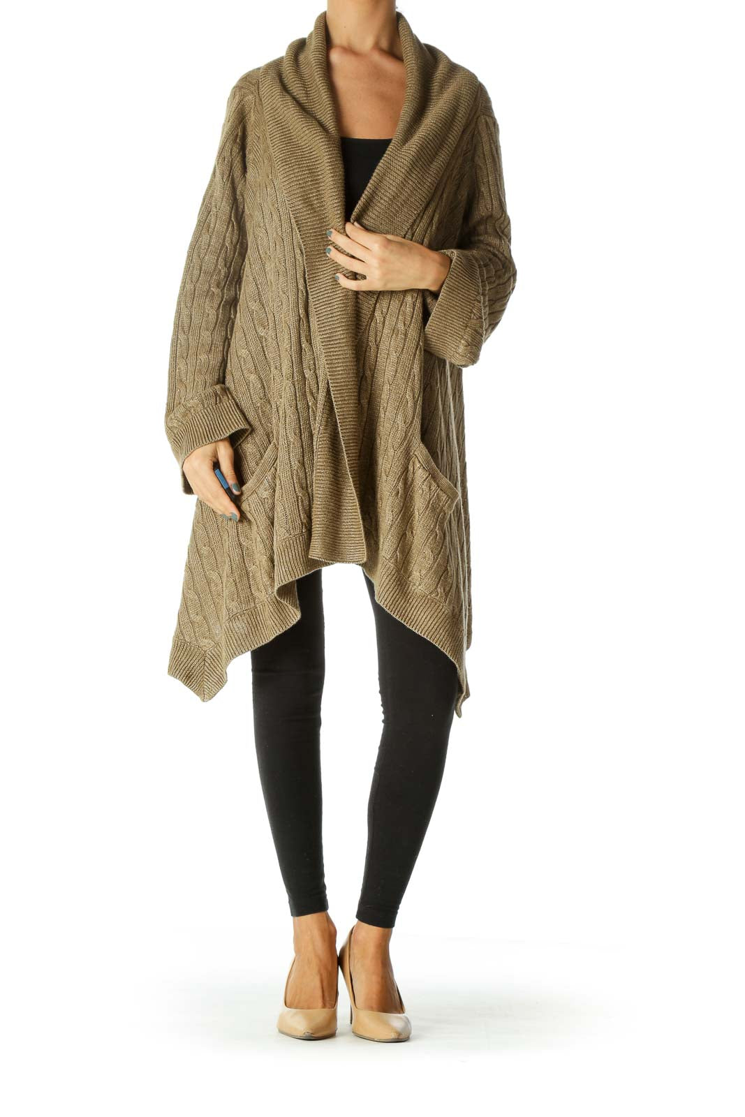 Brown Cable Knit Oversized Cardigan