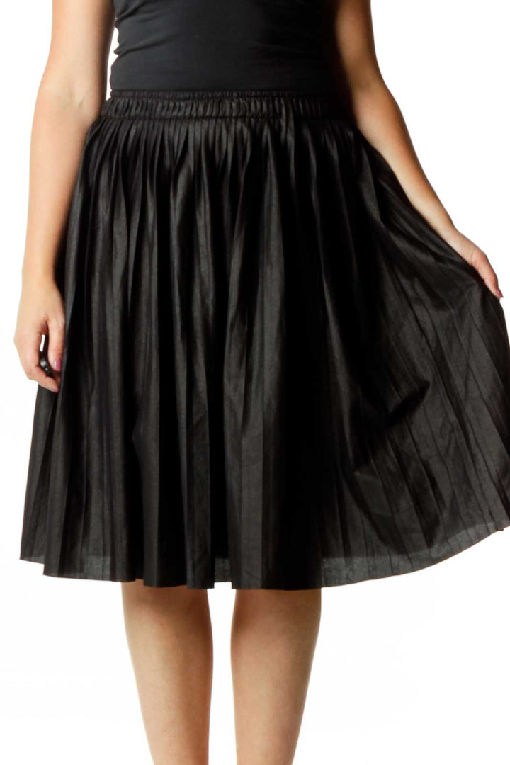 Black Pleated Midi Skirt