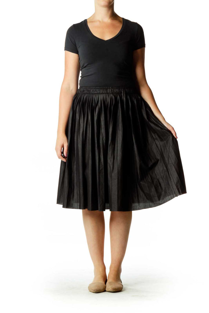 Black Pleated Midi Skirt