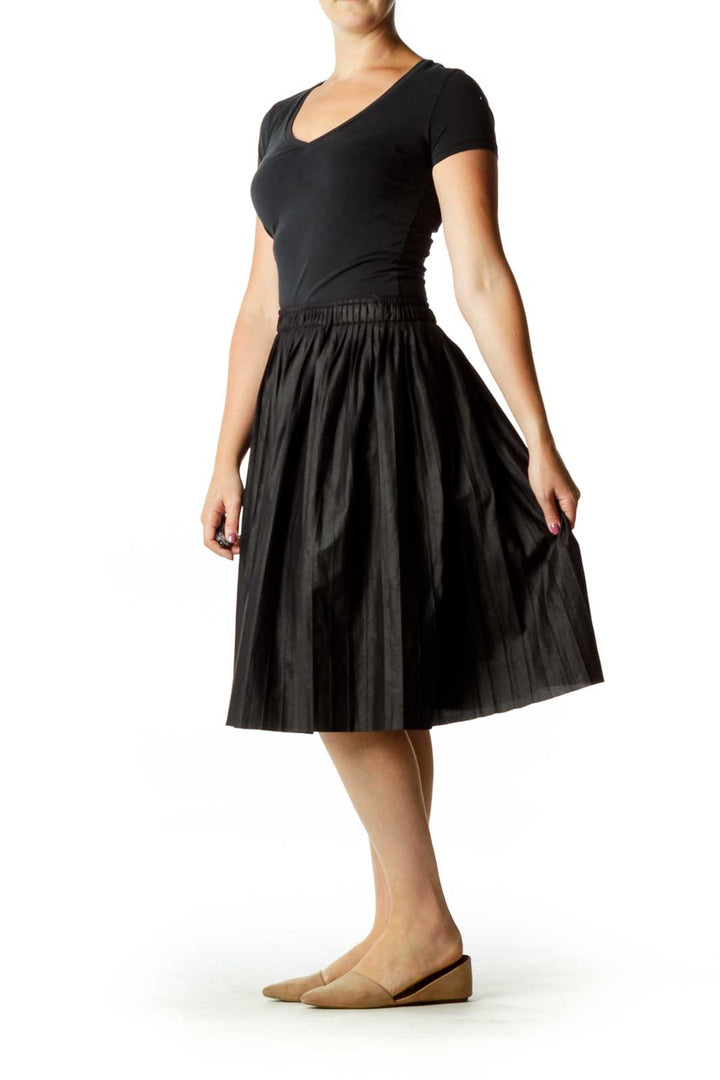 Black Pleated Midi Skirt