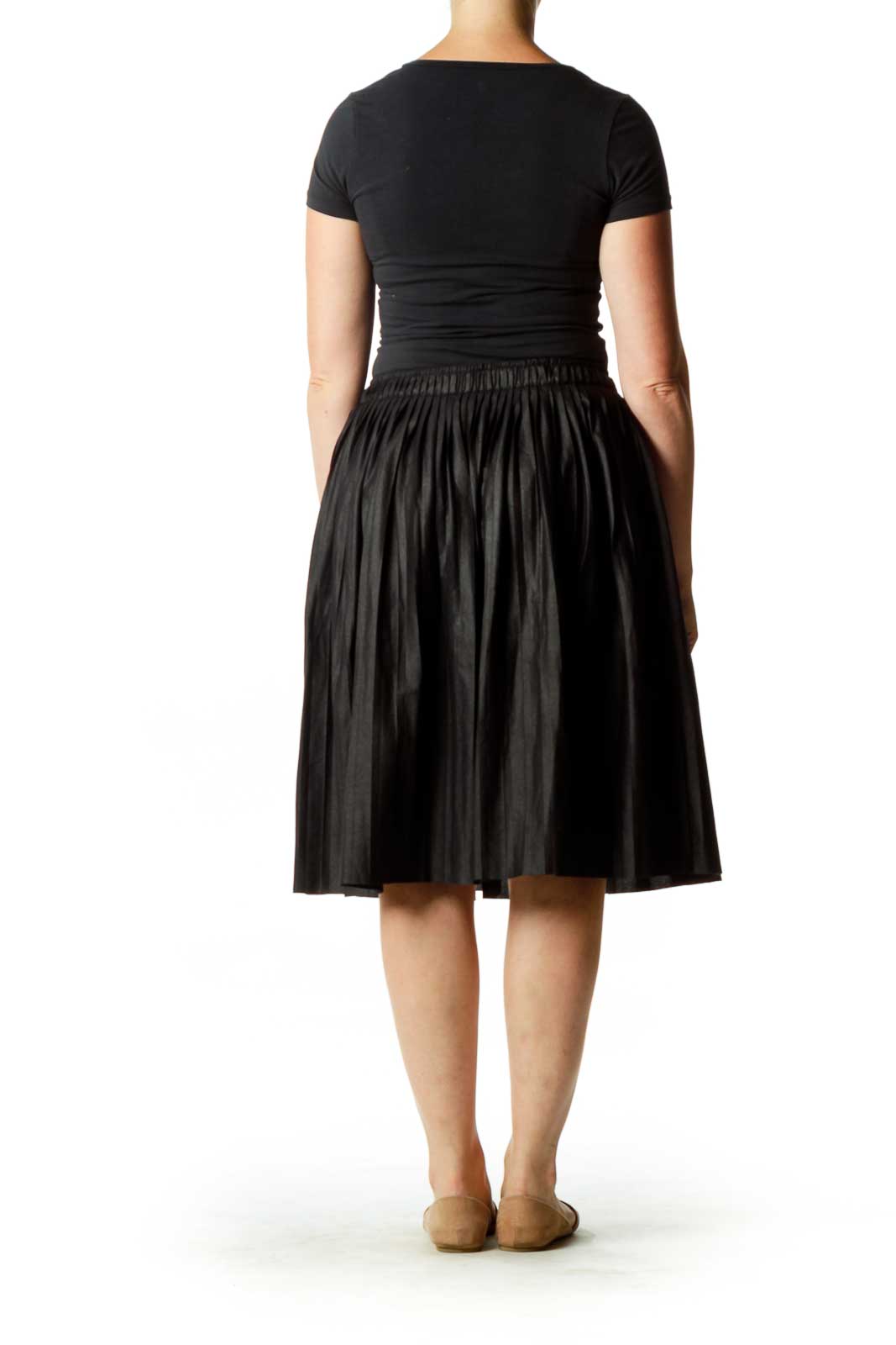 Black Pleated Midi Skirt