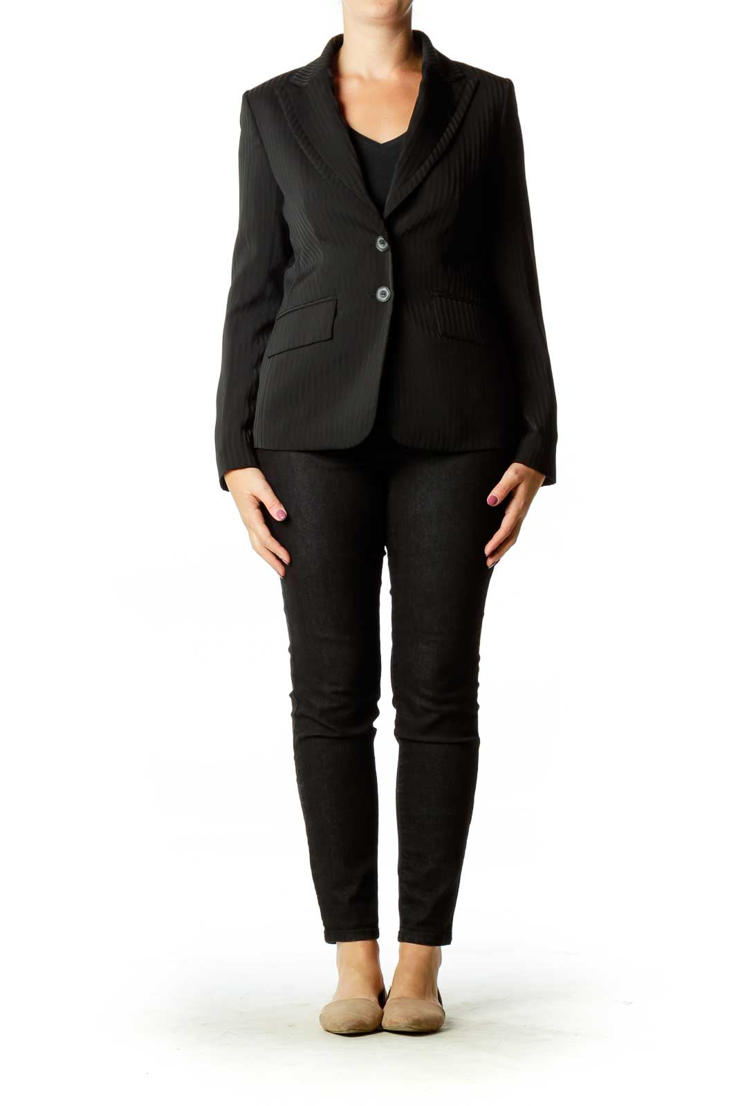 Black Pinstripe Satin Blazer