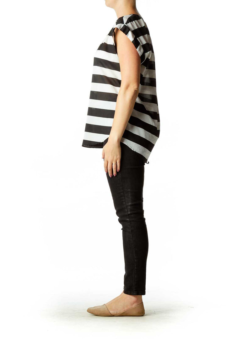 Black White Striped Blouse