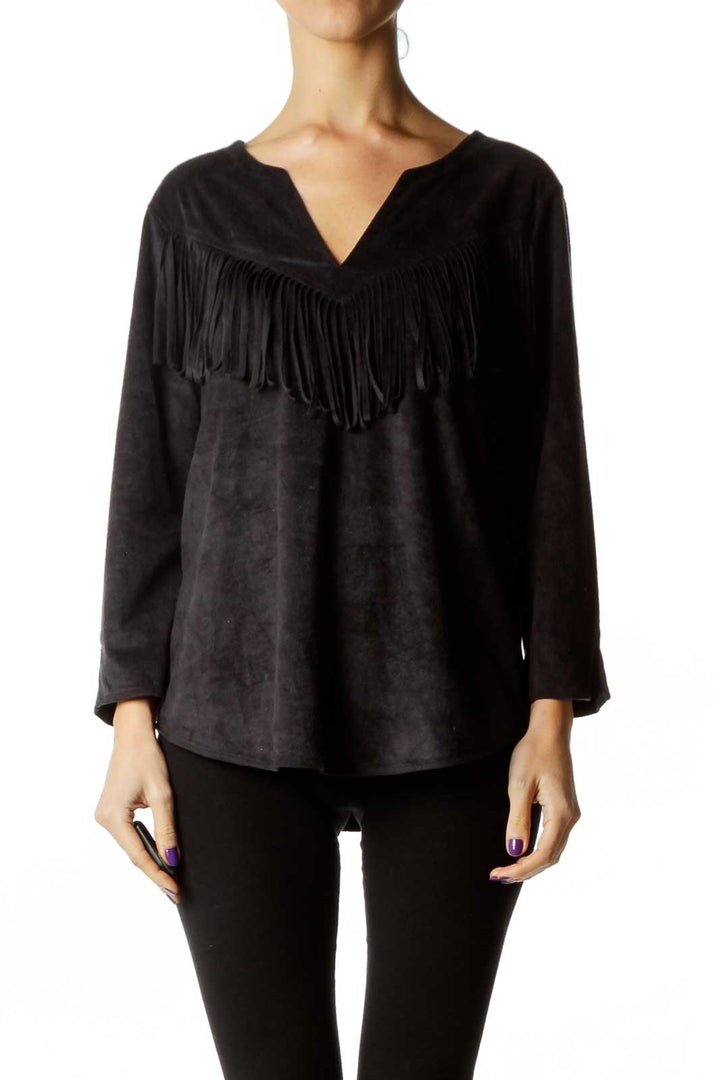 Black Velvet Fringe Blouse