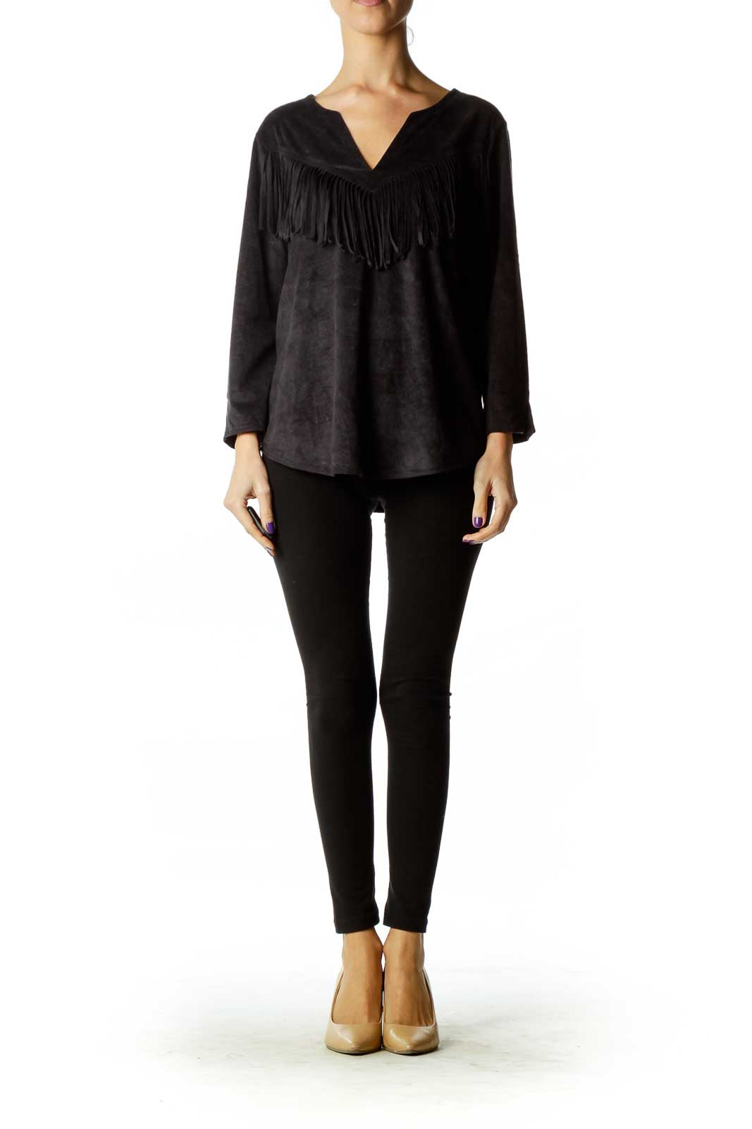 Black Velvet Fringe Blouse