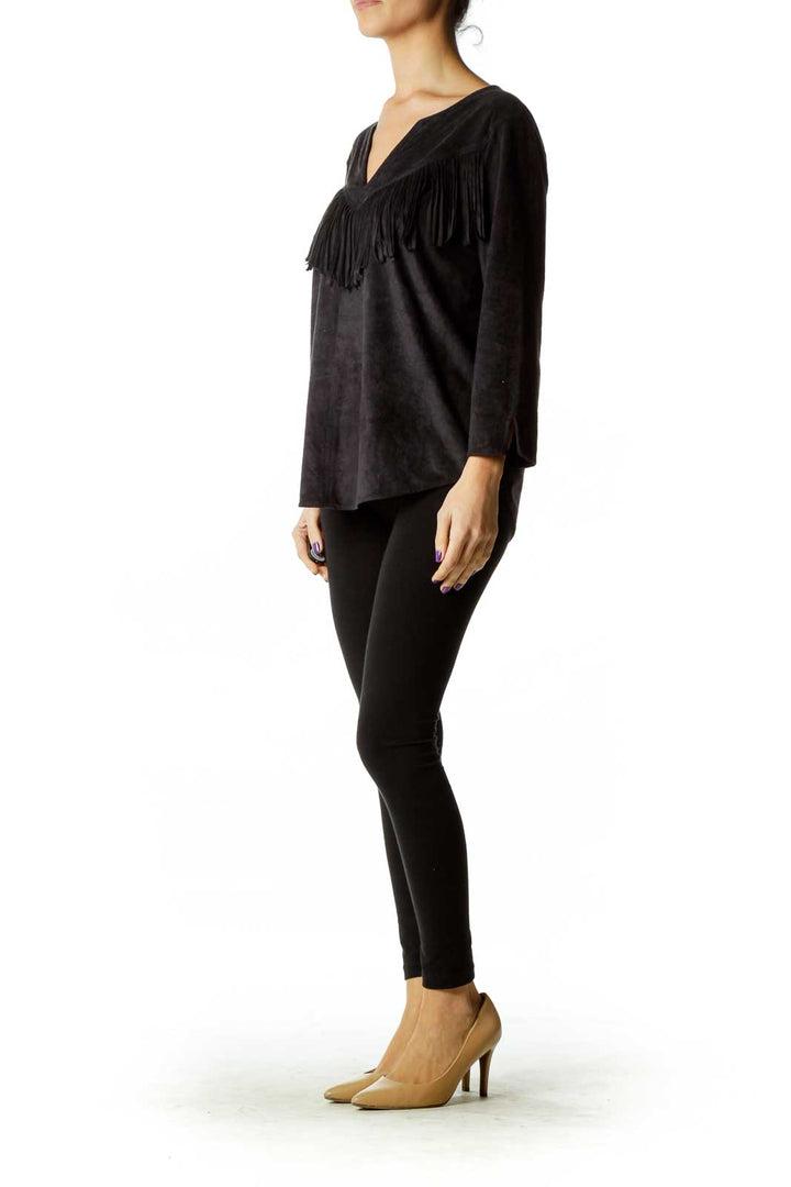 Black Velvet Fringe Blouse