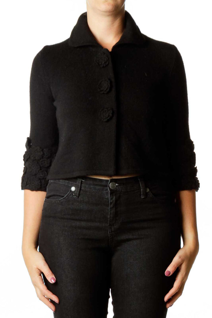 Black Flower Cropped Cashmere Cardigan