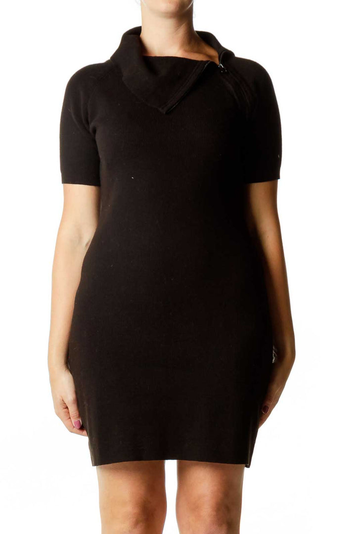 Black Zipper Detail Petit Knit Dress