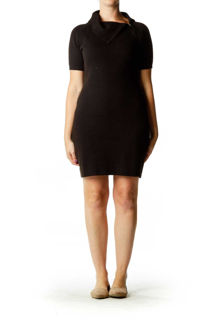 Black Zipper Detail Petit Knit Dress