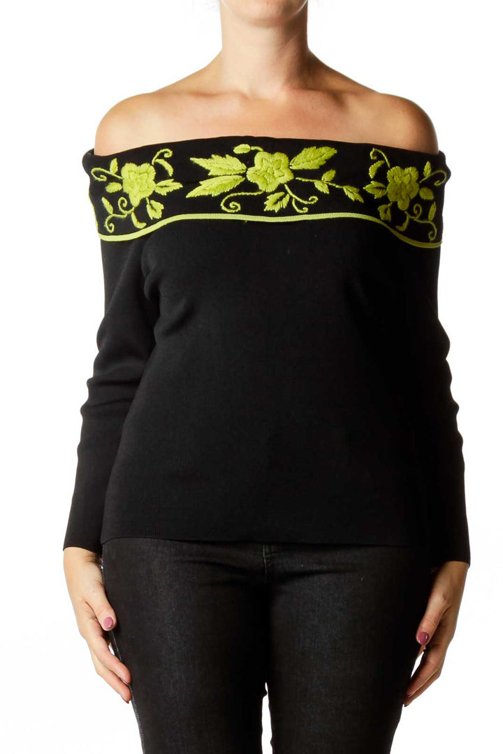 Black Embroidered Knit Top