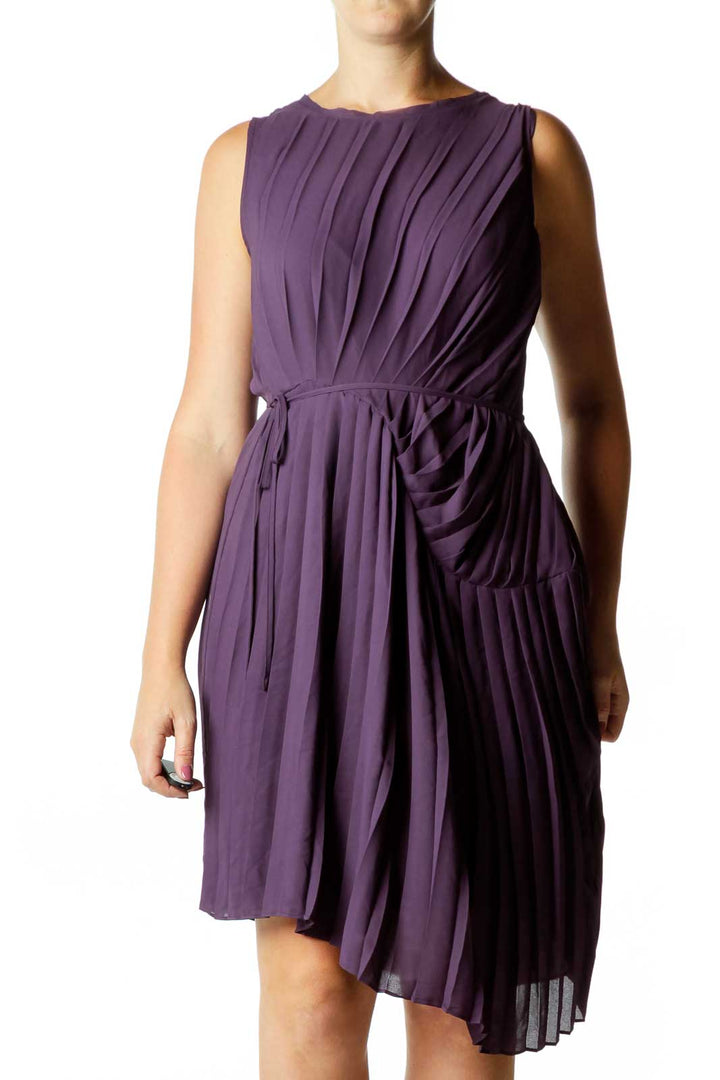 Purple Pleated Cocktail Dress