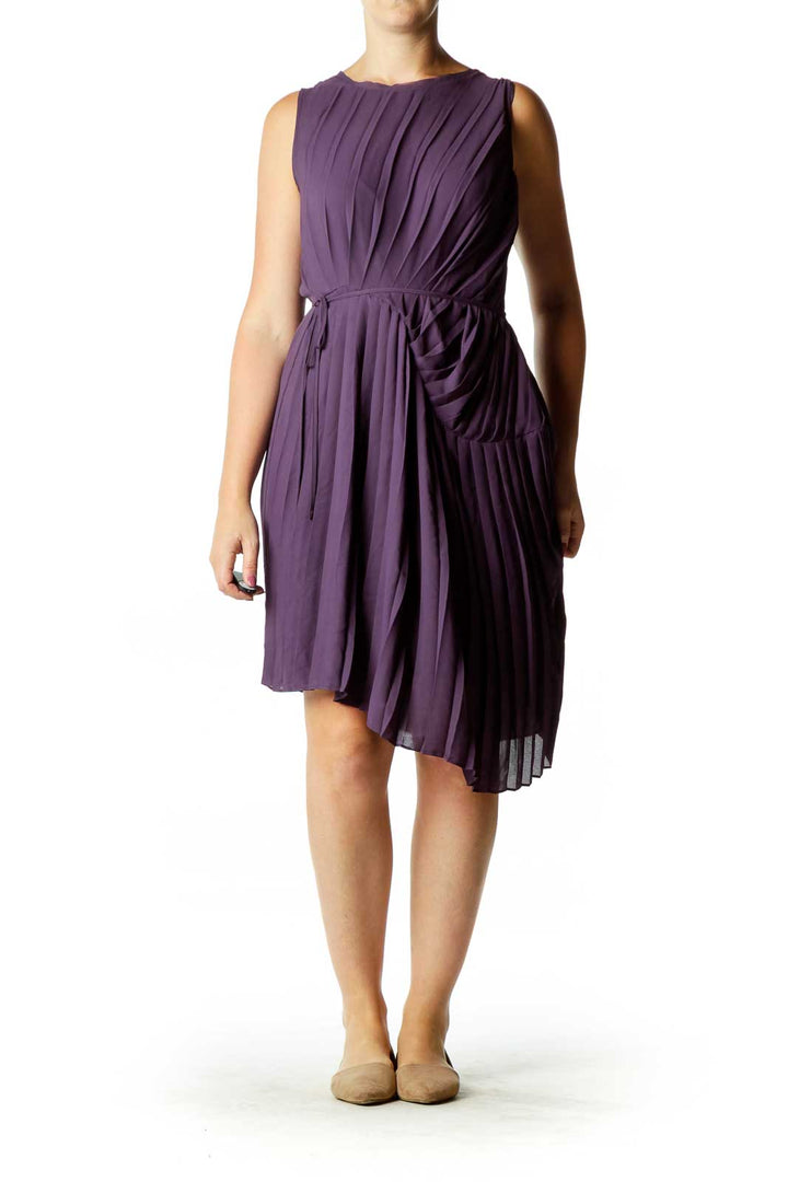 Purple Pleated Cocktail Dress