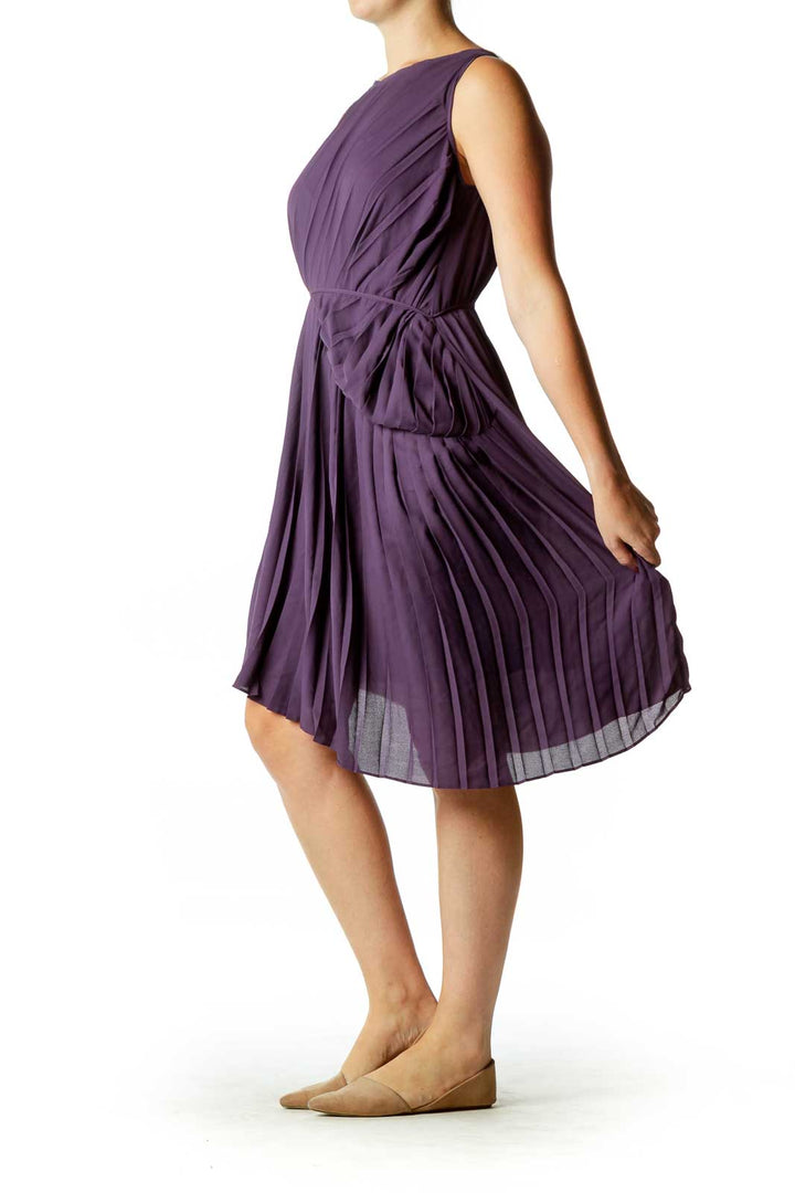 Purple Pleated Cocktail Dress