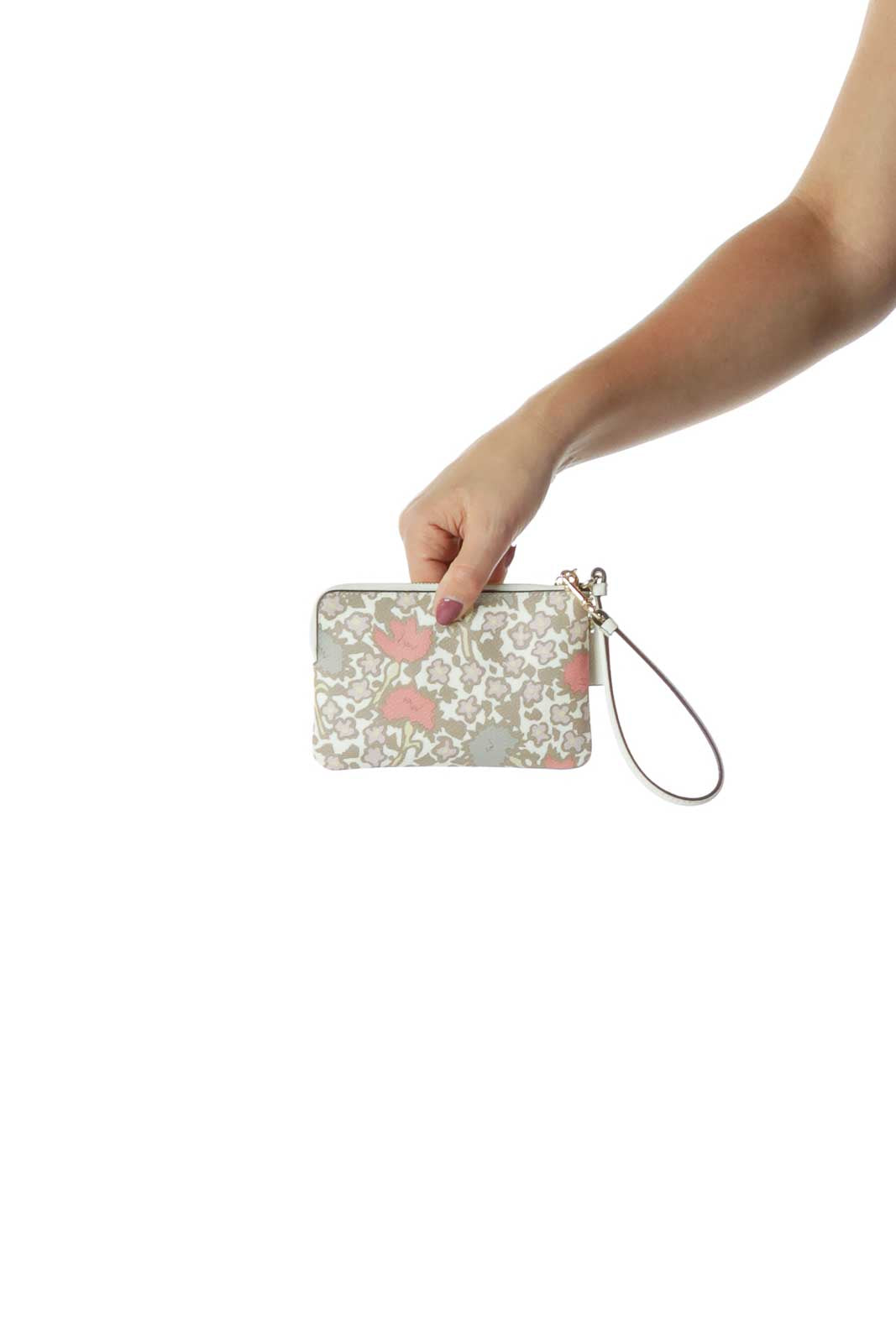 Beige Floral Wristlet