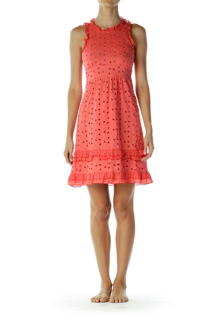 Orange Flower Ruffled Embroidered Day Dress