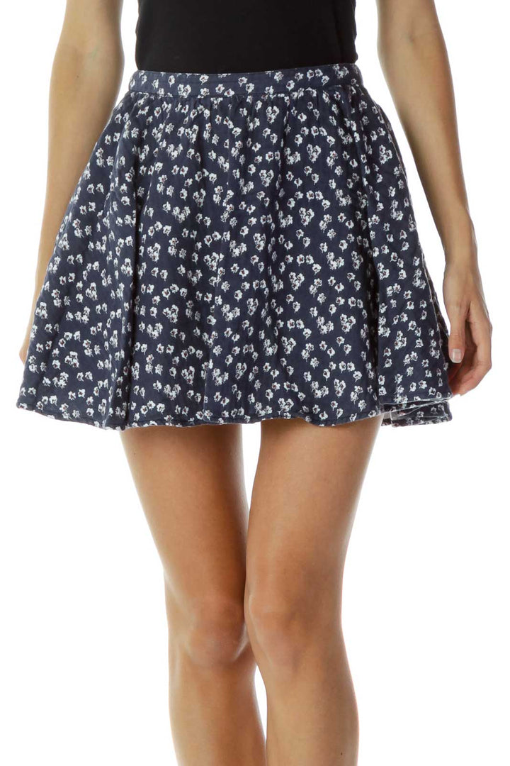 Navy Floral Mini Skirt