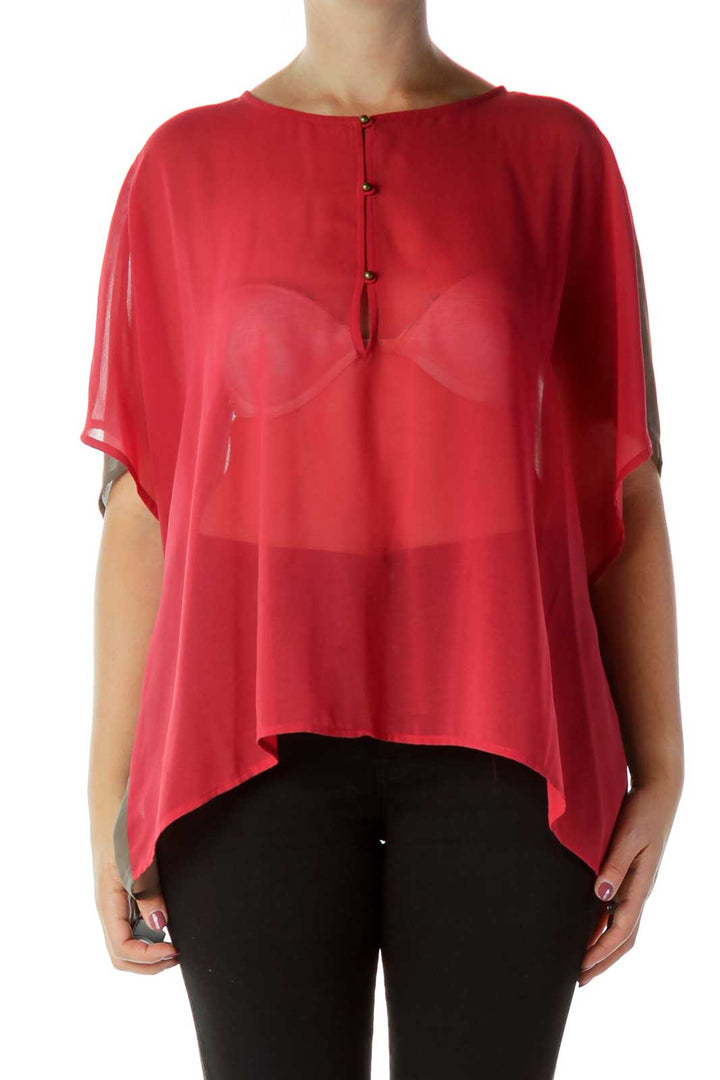 Red & Brown Sheer Blouse