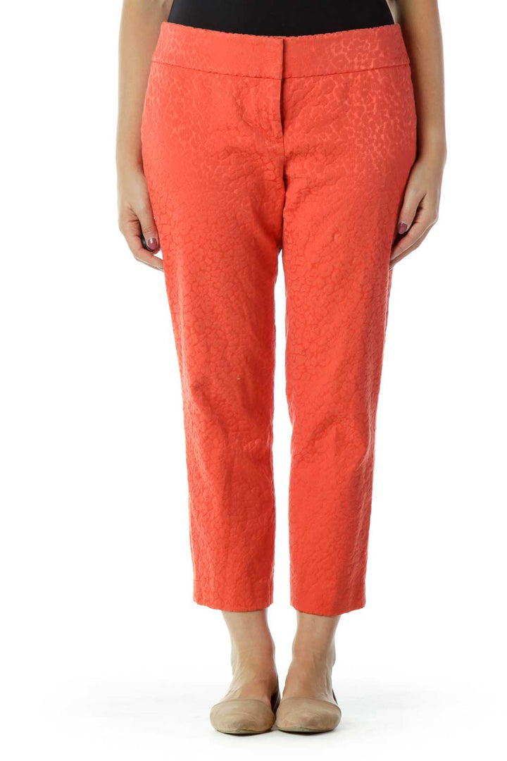 Orange Animal Embroidered Skinny Pants