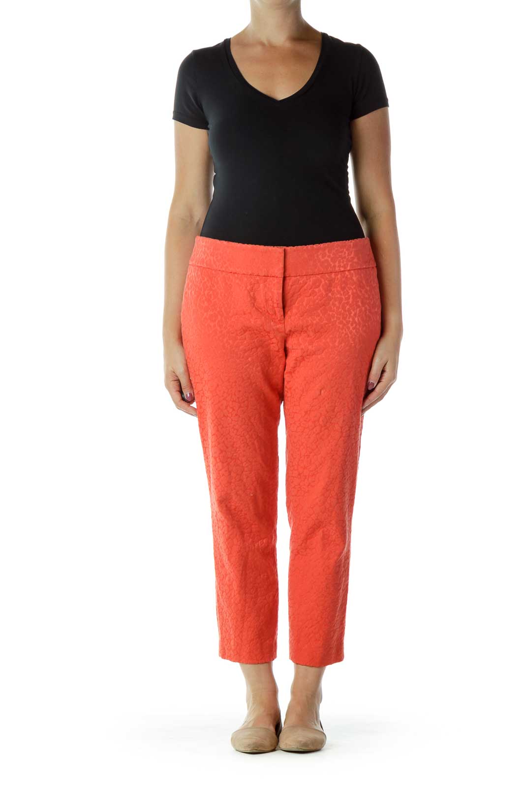 Orange Animal Embroidered Skinny Pants