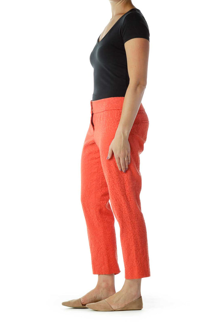 Orange Animal Embroidered Skinny Pants