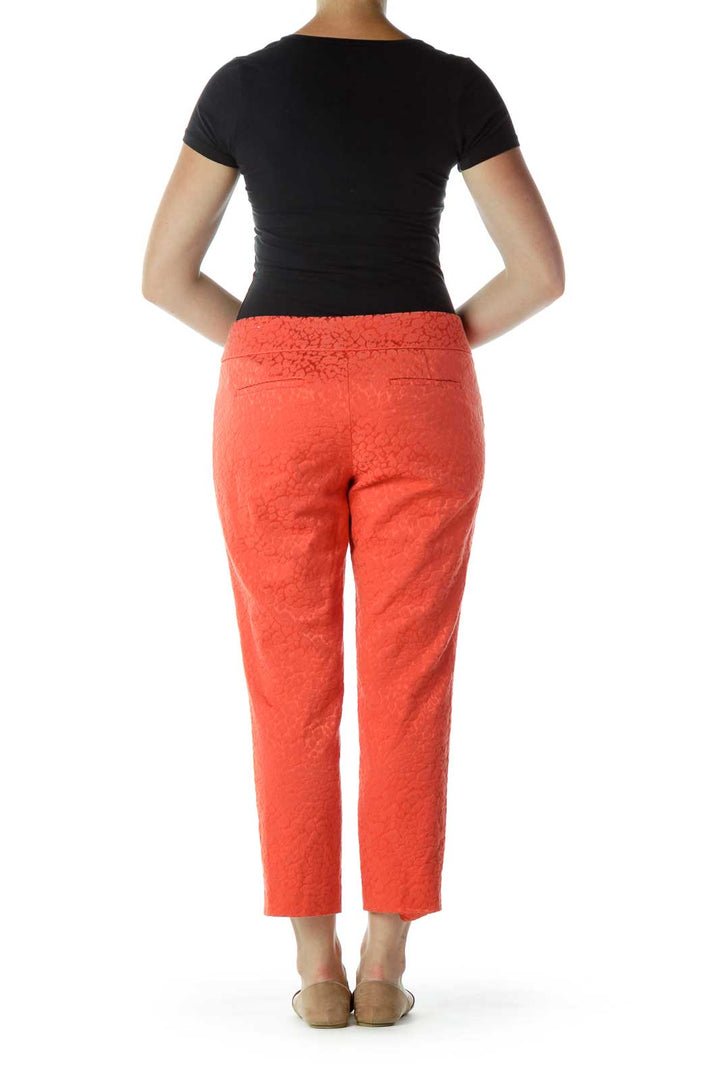 Orange Animal Embroidered Skinny Pants