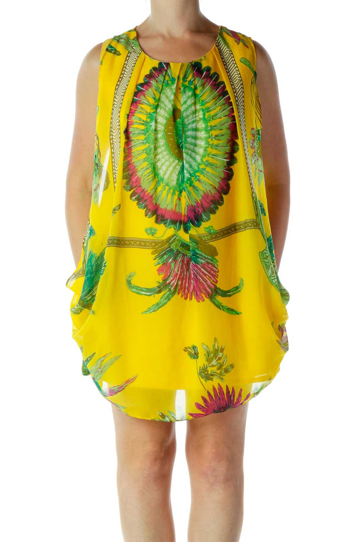 Yellow Feather Print Dress