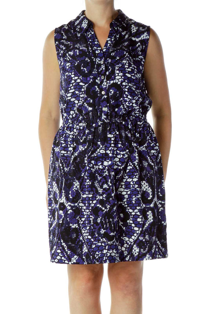 Purple Black Printed Work Dress