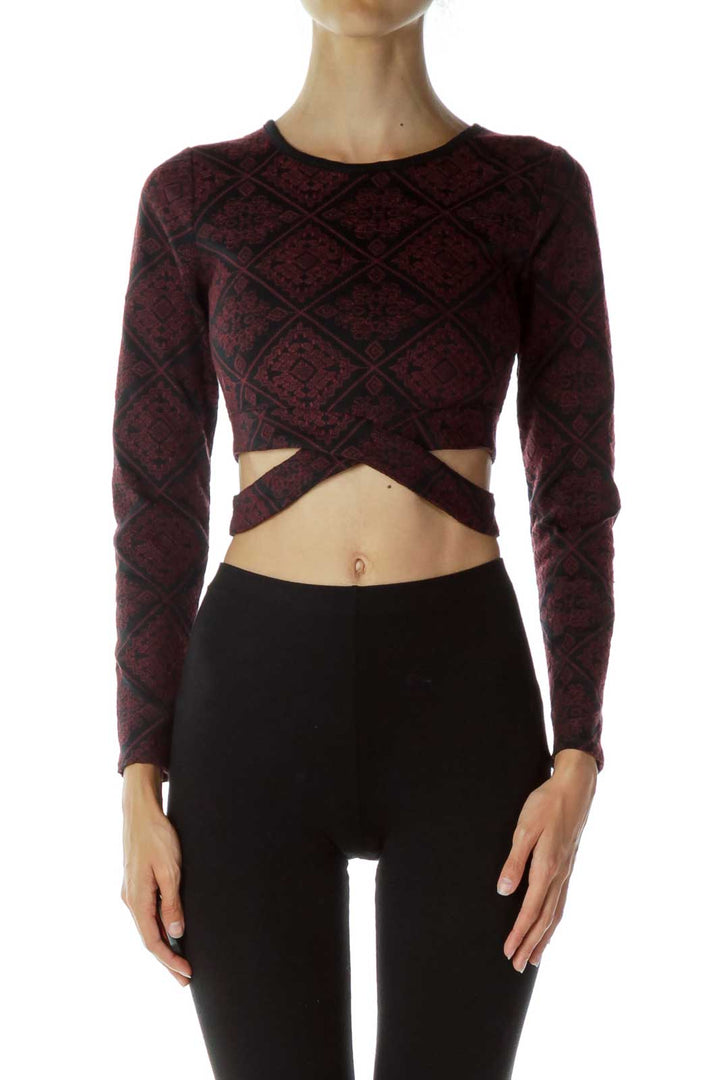 Red & Black Embroidered Crop Top