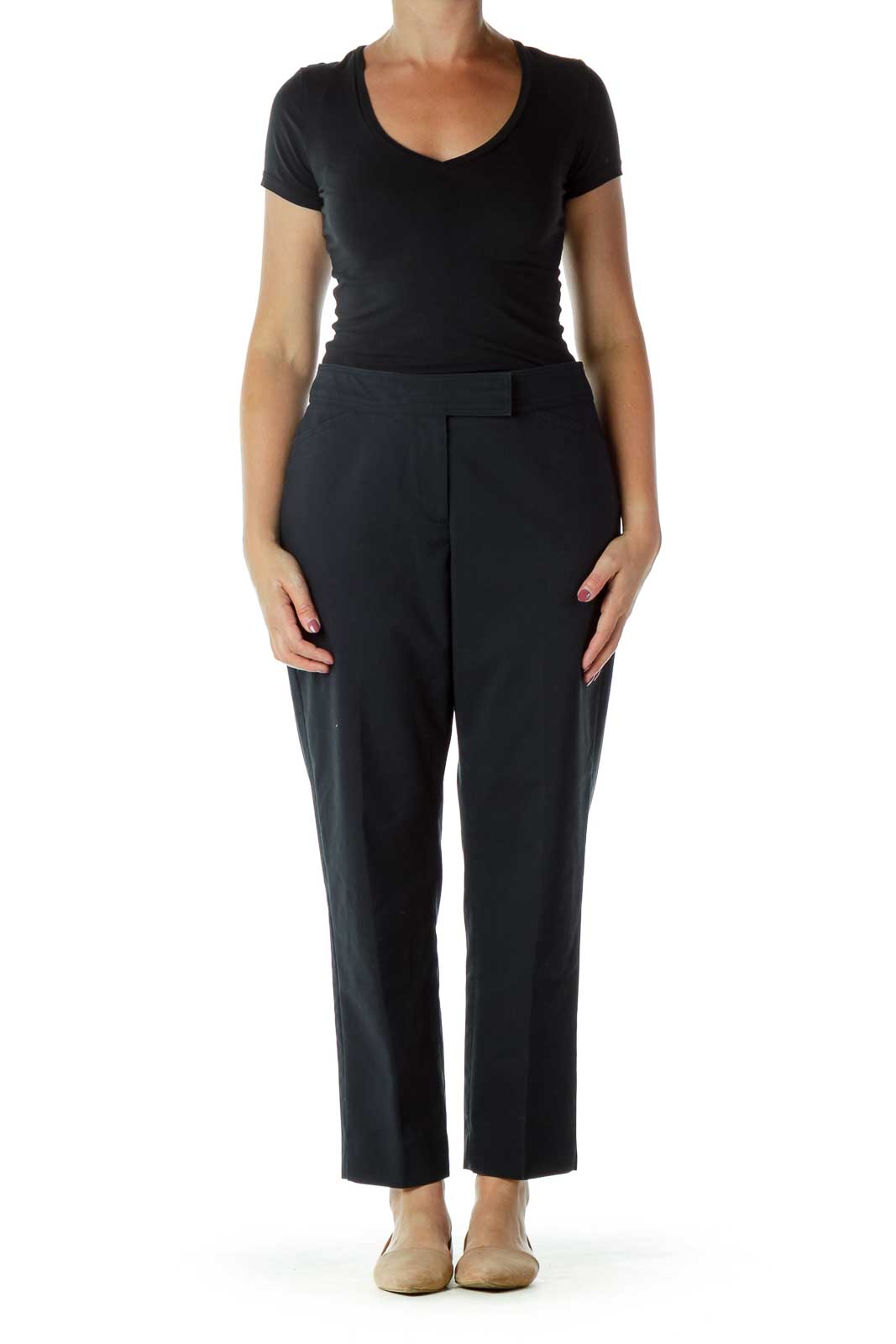 Front view of Talbots black straight-leg pants