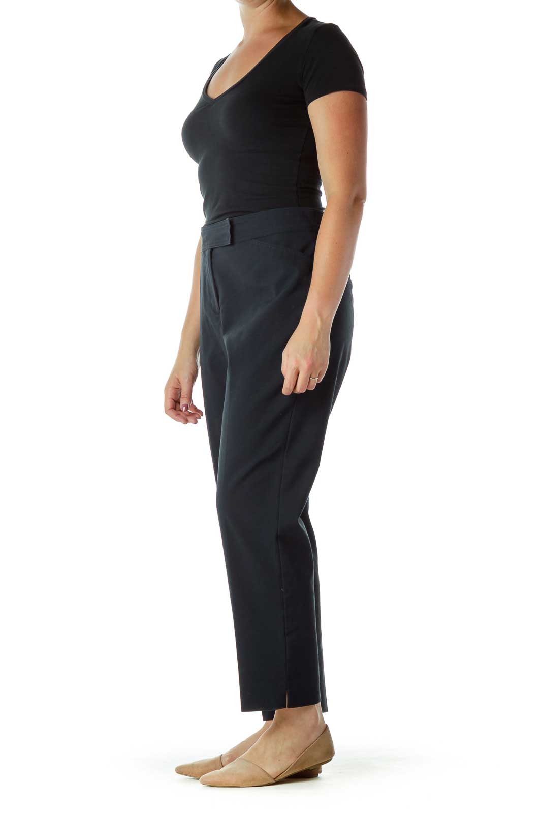 Front view of Talbots black straight-leg pants