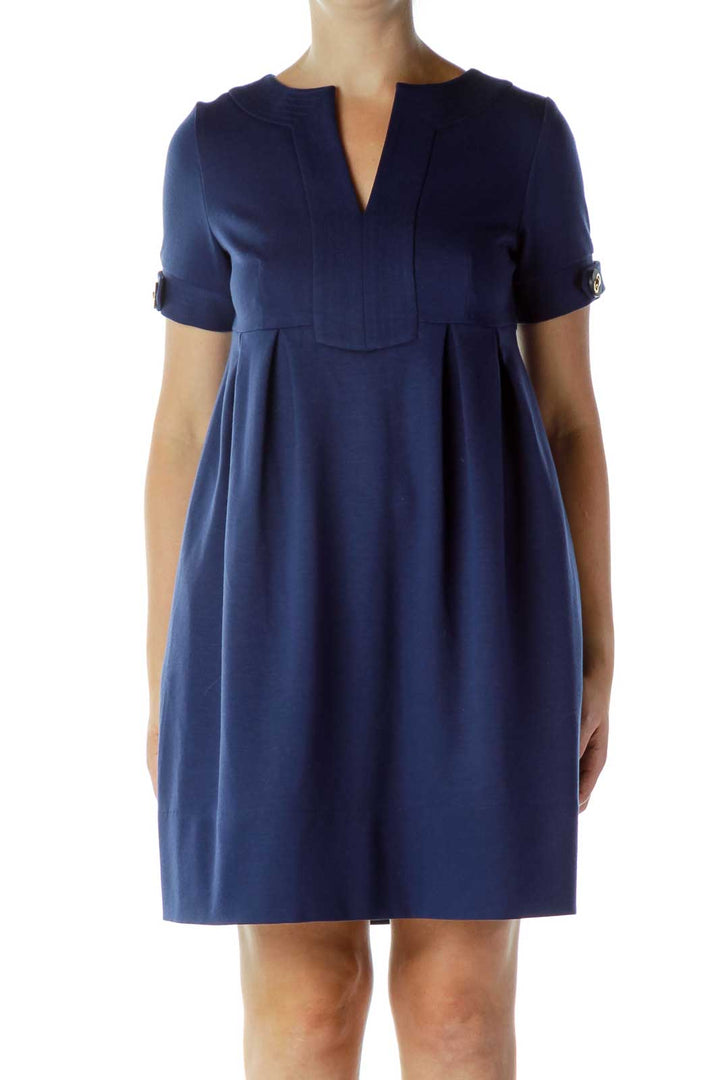 Navy Buttoned Work Dress