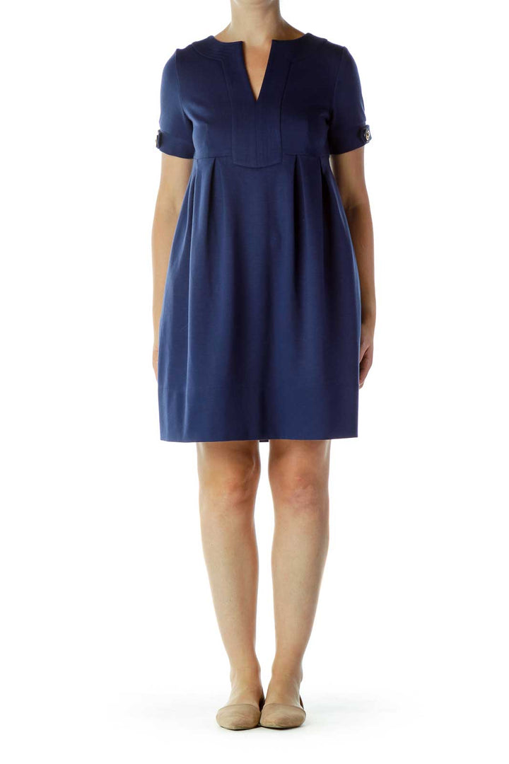 Navy Buttoned Work Dress