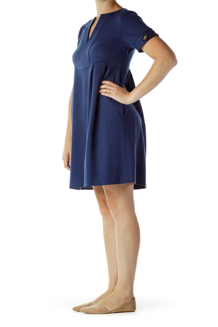 Navy Buttoned Work Dress